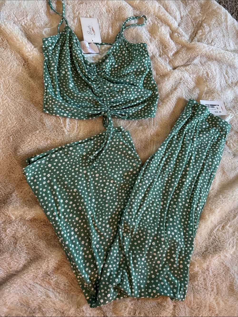 Blush Green Floral Ruched Crop Top & Matching Skirt Set